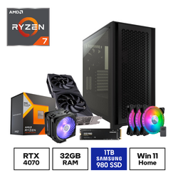 Gaming Express AMD Ryzen 7 7800X3D RTX 4070 32GB Ram Samsung 980 1TB NVMe SSD Win11 Home WiFi Gaming PC