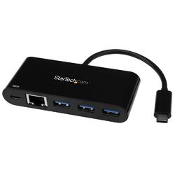 StarTech 3 Port USB-C Hub with Gigabit Ethernet & 60W Power Delivery Passthrough Laptop Charging
