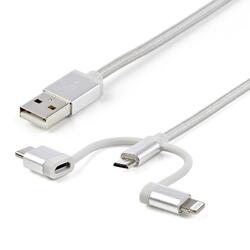 StarTech 1m Silver USB to USB-C Lightning Micro-USB Multi 3 in 1 Charger Cable