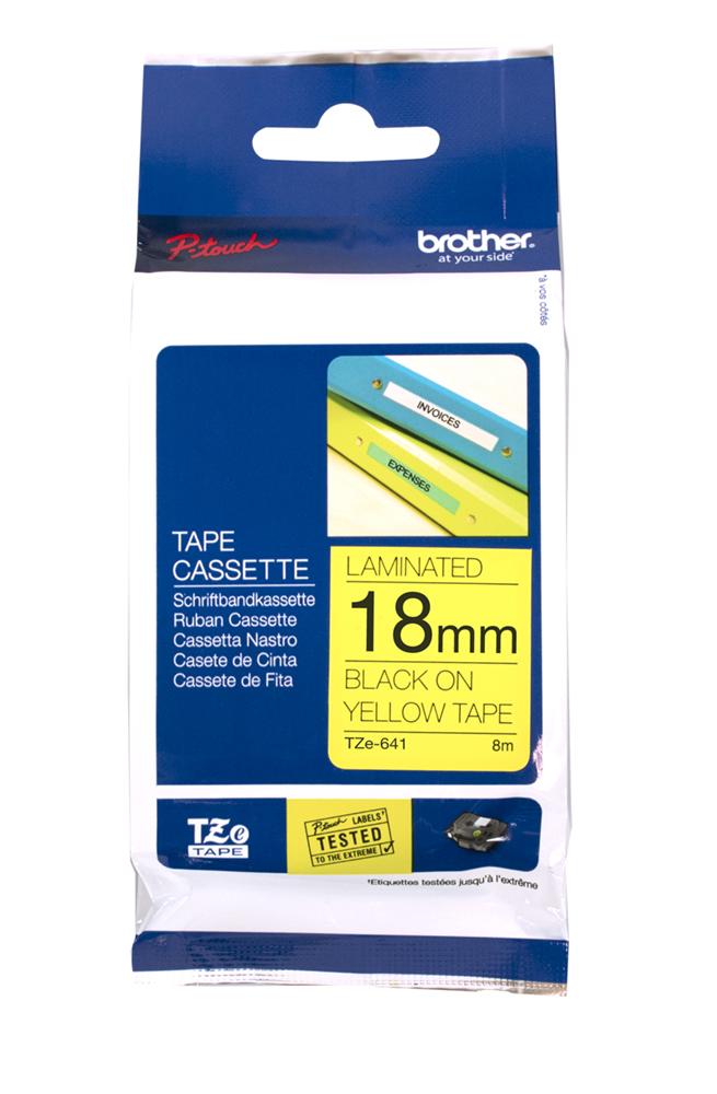 Brother TZ Tape Cassette L 18mm BLACK on Yellow 8m TZE641 shopping
