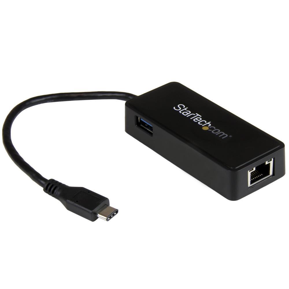 StarTech Black USB-C to Gigabit Ethernet Adapter with extra USB-A Port