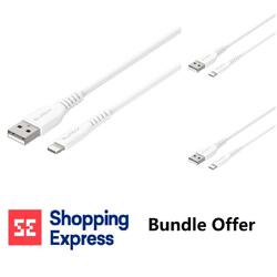 Bundle -- Blupeak 2.5m Apple MFi Certified Lightning to USB-A White Cable (3-Pack)