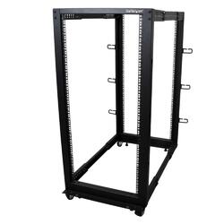 StarTech 25U Adjustable Depth Open Frame 4 Post Server Rack with Casters/Levelers/Cable Management Hooks