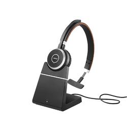 Jabra Evolve 65 MS Black Bluetooth Wireless Monaural Headset with Charging Stand and Link 370 Dongle
