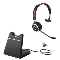 Jabra Evolve 65 UC Black Bluetooth Wireless Monaural Headset with Charging Stand & Link 370 Dongle