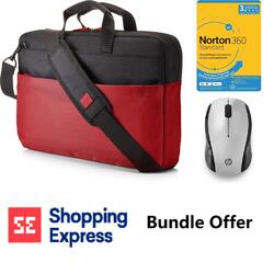 Bundle-HP 15.6" Duotone Briefcase Red Norton 360 Internet Security 3 Devices HP Wireless Mouse 200