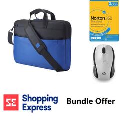 Bundle-HP 15.6" Duotone Briefcase Blue Norton 360 Internet Security 3 Devices HP Wireless Mouse 200