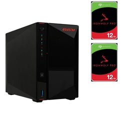 Bundle -- Asustor 2-BAY NAS(No Disk) + 2x Seagate IronWolf Pro 12TB 7200 RPM 3.5" SATA NAS Hard Drive