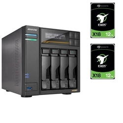 Bundle -- Asustor 4-BAY NAS (NO DISK) + 2x Seagate Exos X18 12TB 7200 RPM 3.5" SATA Enterprise Hard Drive