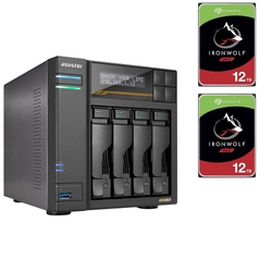 Bundle -- Asustor 4-BAY NAS (NO DISK) + 2x Seagate IronWolf 12TB 7200 RPM 3.5" SATA NAS Internal Hard Drive