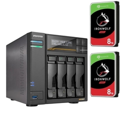 Bundle -- Asustor 4-BAY NAS (NO DISK) + 2x Seagate IronWolf 8TB 7200 RPM 3.5" SATA NAS Internal Hard Drive