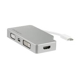 StarTech Silver Aluminum 4-in-1 USB-C to HDMI MiniDP DVI-D VGA 4K Multiport Video Adapter