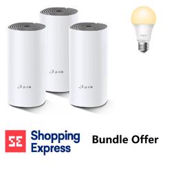 Bundle -- TP-Link Deco E4 3 Pack AC1200 Dual-Band WiFi Mesh Wi-Fi System & Tapo L510E Smart Wi-Fi Dimmable Light Bulb E27 Socket