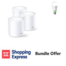 Bundle- TP-Link Deco X60 (3-Pack) AX3000 WiFi 6 System with Smart Bulb