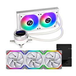 Lian Li Galahad AIO White 240mm ARGB LED Liquid CPU Cooler + UNI FAN SL120 120mm RGB White PWM Case Fan Kit 3 Pack