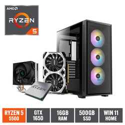 Gaming Express AMD Ryzen 5 5500 GTX1650 16GB Ram 500GB NVMe SSD Win11 Home B550M Gaming PC