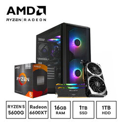 Gaming Express AMD Ryzen 5 CPU 5600G RX6600XT GPU Seagate FireCuda 510 1TB SSD +1TB Drive Windows 10 Gaming PC