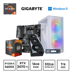 Gaming Express AMD Ryzen 5 5600X RTX3070Ti 16GB Ram 512GB NVMe SSD 1TB SSD Win11 Home B550M Gaming PC