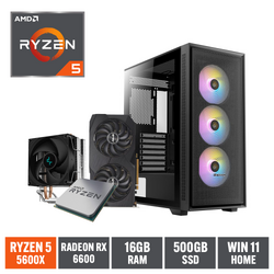 Gaming Express AMD R5 5600X RX 6600 500GB NVMe & 16GB DDR4 B550 Windows 11 RGB Gaming PC