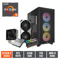 Gaming Express AMD Ryzen 5 5600X RTX4070 32GB Ram 1TB NVMe SSD Win11 Home B550M WiFi Gaming PC