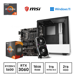 Gaming Express AMD Ryzen 5 5600 RTX3060 16GB Ram 1TB NVMe SSD 2TB SSD Win11 Home B550M Gaming PC