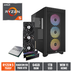 Gaming Express AMD R5 7500F RX 7900 XTX 1TB NVMe & 64GB DDR5 A620 Windows 11 RGB Gaming PC