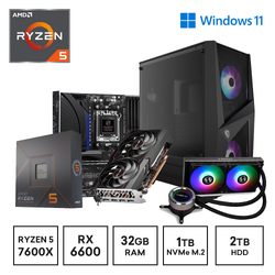 Gaming Express AMD Ryzen 7 7600X RX 6600 1TB NVMe & 2TB HDD B650M Windows 11 RGB Gaming PC