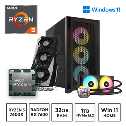 Gaming Express AMD R5 7600X RX 7600 1TB NVMe & 32GB DDR5 B650M Windows 11 RGB Gaming PC