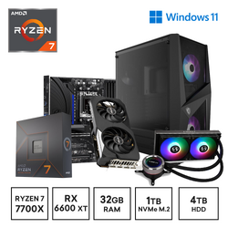 Gaming Express AMD Ryzen 7 7700X RX 6600XT 1TB NVMe & 4TB HDD B650M Windows 11 RGB Gaming PC