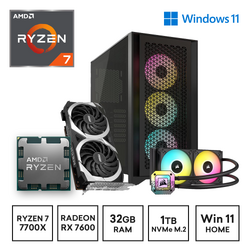 Gaming Express AMD R7 7700X RX 7600 1TB NVMe & 32GB DDR5 B650M Windows 11 RGB Gaming PC