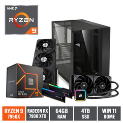 Gaming Express AMD Ryzen 9 7950X RX 7900 XTX 64GB Ram Samsung 990 Pro 4TB NVMe SSD Win11 Home WiFi Gaming PC