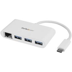 StarTech USB-C to 3x USB-A 5Gbps White Hub with Gigabit Ethernet