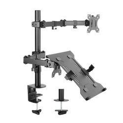 Brateck LDT12-C1M2KN Economical Double Joint Articulating Steel Monitor Arm with Laptop Holder