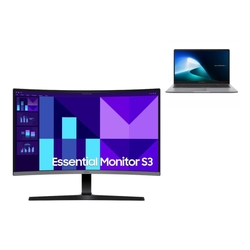 Samsung 27" FHD Curve VA Monitor LS27D390GAEXXY + ASUS ExpertBook P1 P1503CVA 15.6" i7-13620H 16GB RAM 512GB Grey Business Laptop