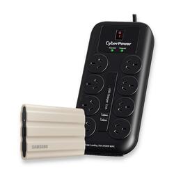 Bundle-Samsung T7 Shield 1TB USB-C Portable SSD Beige & Cyberpower 8P +2 USB port surge protector