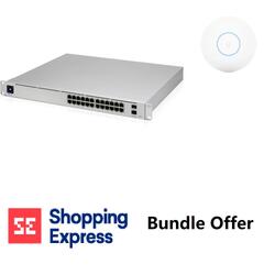 Bundle-Ubiquiti UniFi USW-PRO-24-POE 24 Port POE Switch + U6-LR WiFi-6